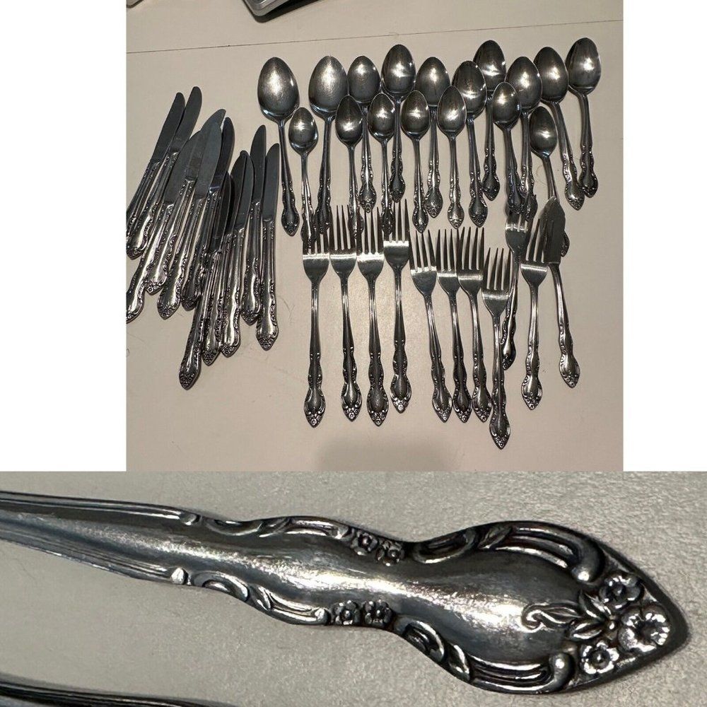 39pcs Imperial Stainless Fleurette Silverware  Japan floral Knife Fork Spoon